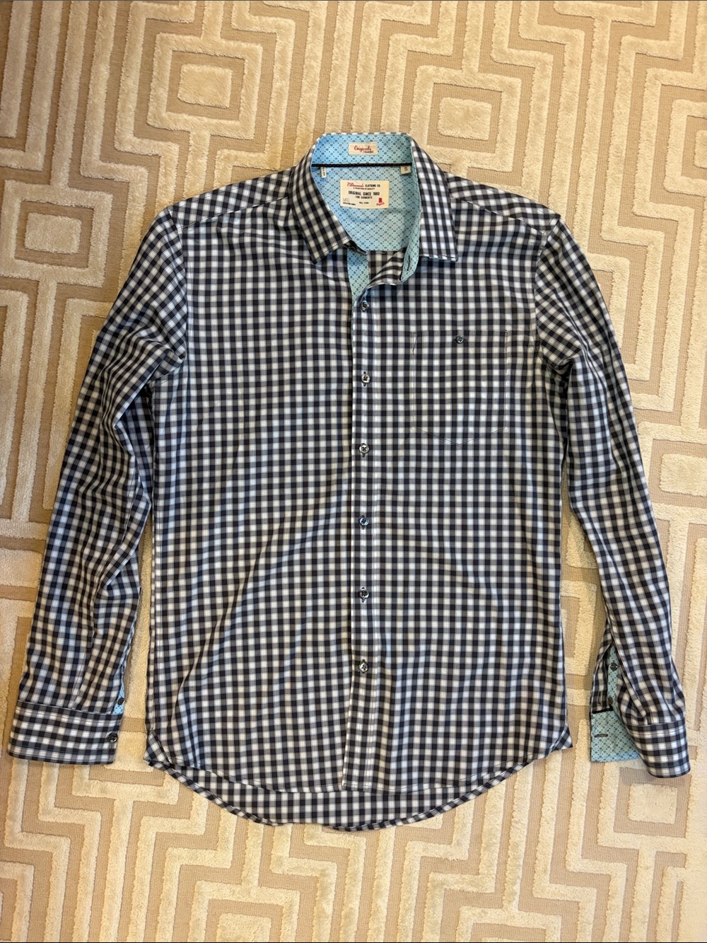 7 Diamonds Blue and White Gingham Button-Down Shirt